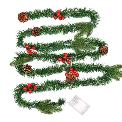  Outdoor Fir Garland with LED Lights Battery Operated Christmas Decoration Rattan Christmas Holiday Decoration(No Battery)