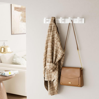Portemanteau mural en métal avec 5 piquets en forme de T, rail robuste pour chapeaux, sacs, serviettes - entrée, salle de bain, placard, chambre à coucher (paquet de 1)