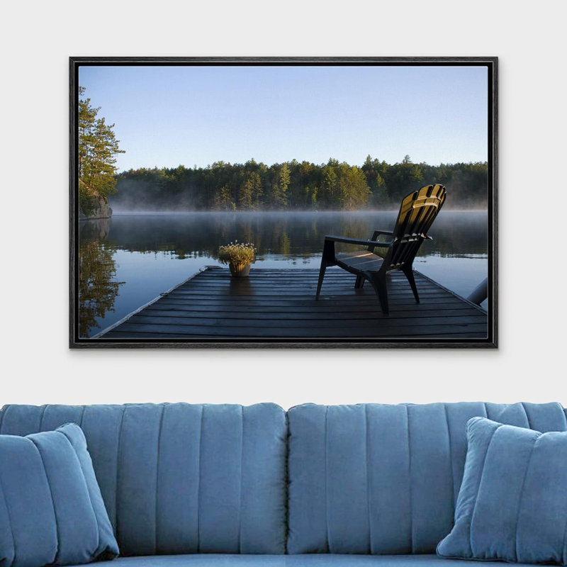 «Serene Morning Lake Side Chair Forest Nature Landscape», grande impression sur toile, H 24 po x l 36 po x P 1,5 po