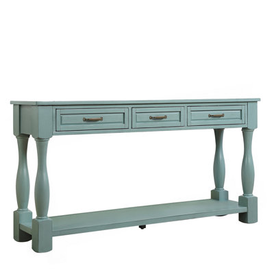 Console en bois de 160 cm de long avec 3 tiroirs et 1 tablette du bas pour l'entrée ou le couloir. Montage facile. Table d'appoint extra-épaisse (bleu marine).
