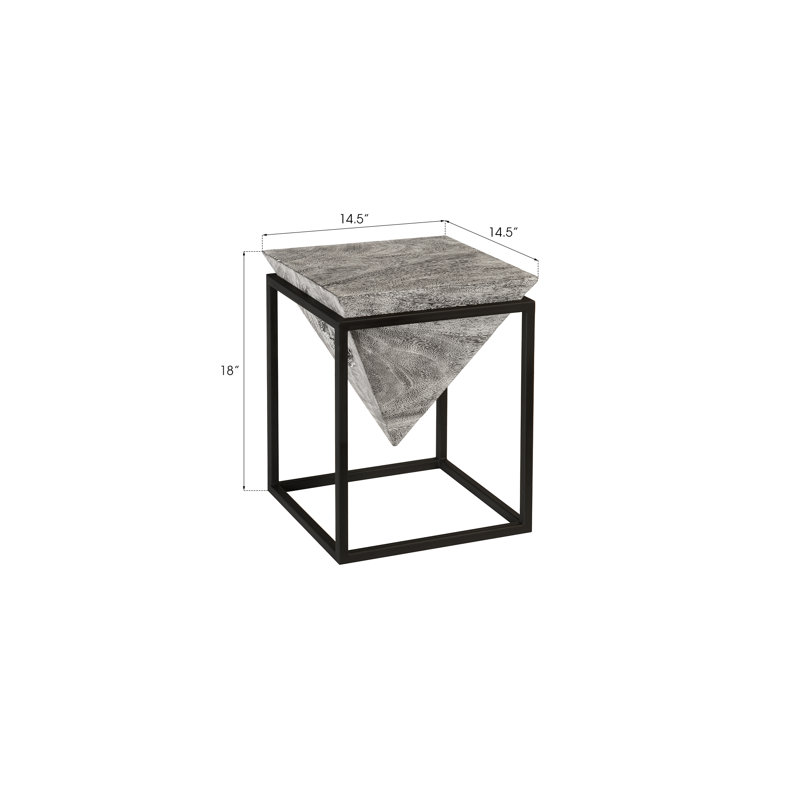 Transitional Black and Gray Square Wood Metal End Table 14"