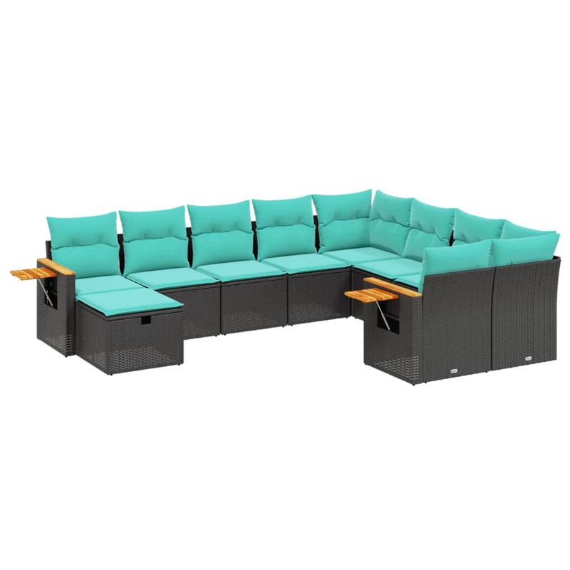  Ensemble de canapé de patio 10 pièces avec coussins en rotin de polyester noir (États-Unis seulement)