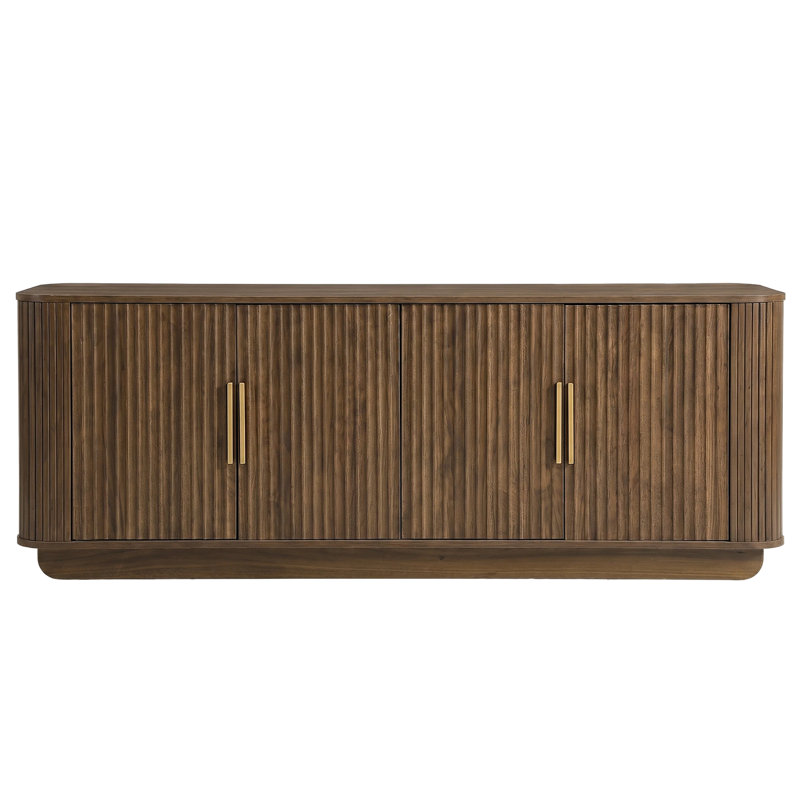 Meuble télé cannelé pour téléviseur de 75 po ou moins, console média avec 4 portes, tablettes réglables et gestion des câbles pour le salon
