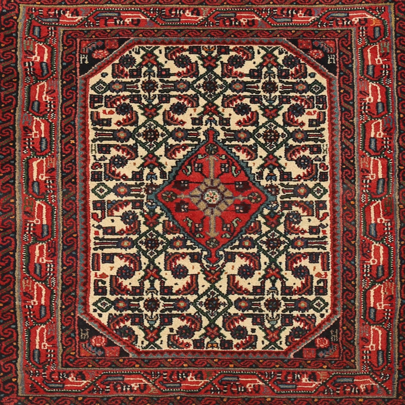 Tapis oriental rouge / beige, Rond 3 pi