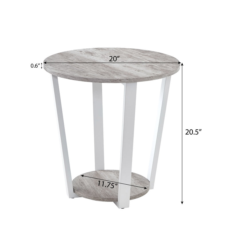 Elysian Contemporary Round End Table With Shelf, Gray Top/White Base
