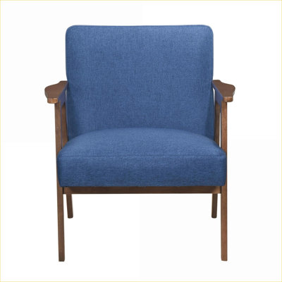 Fauteuil d'appoint rembourré en tissu d'hévéa massif bleu ciel pour adultes, finition brun noyer