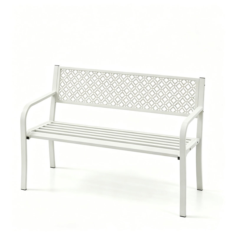 Garden Bench for 2 Persons, Heavy Duty Steel Patio Bench (790 lbs Capacity), Weather Resistant Seating with Geometric Backrest, Outdoor Furniture for Yard