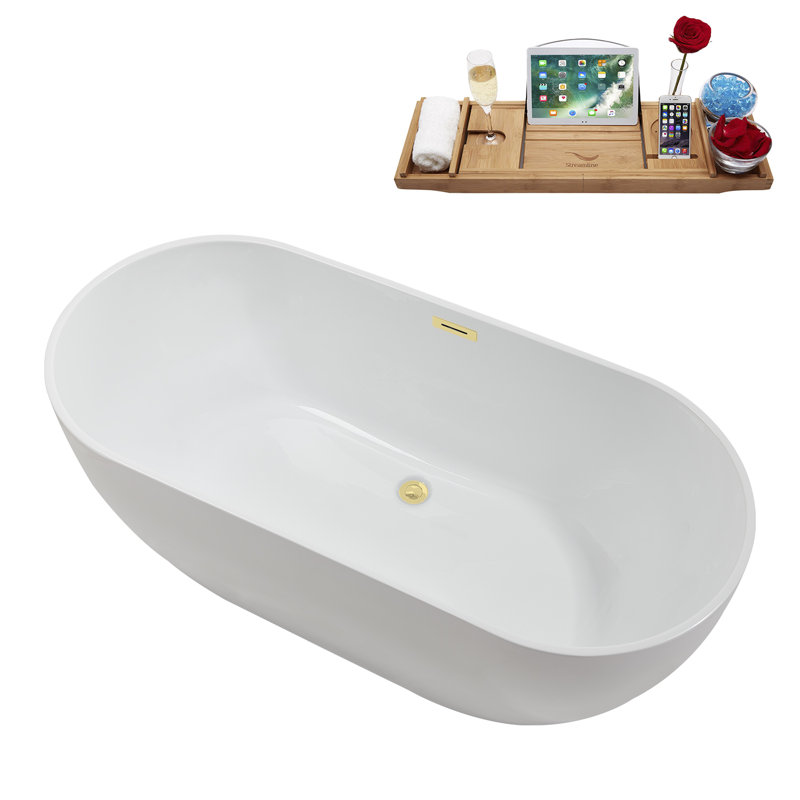 62.2'' x 28.7'' Soaking Acrylic Bathtub, Polished Brass
