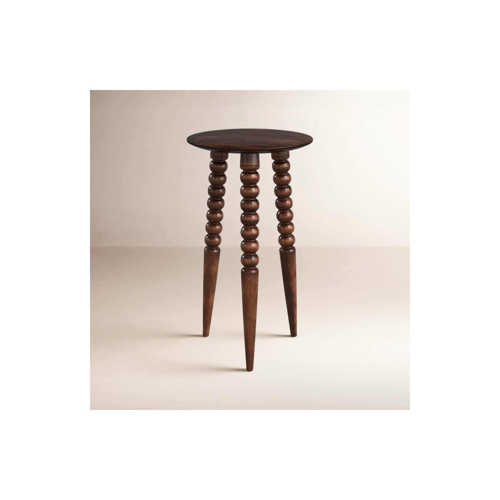 Lessing Round Solid Mango Wood End Table , Walnut Brown