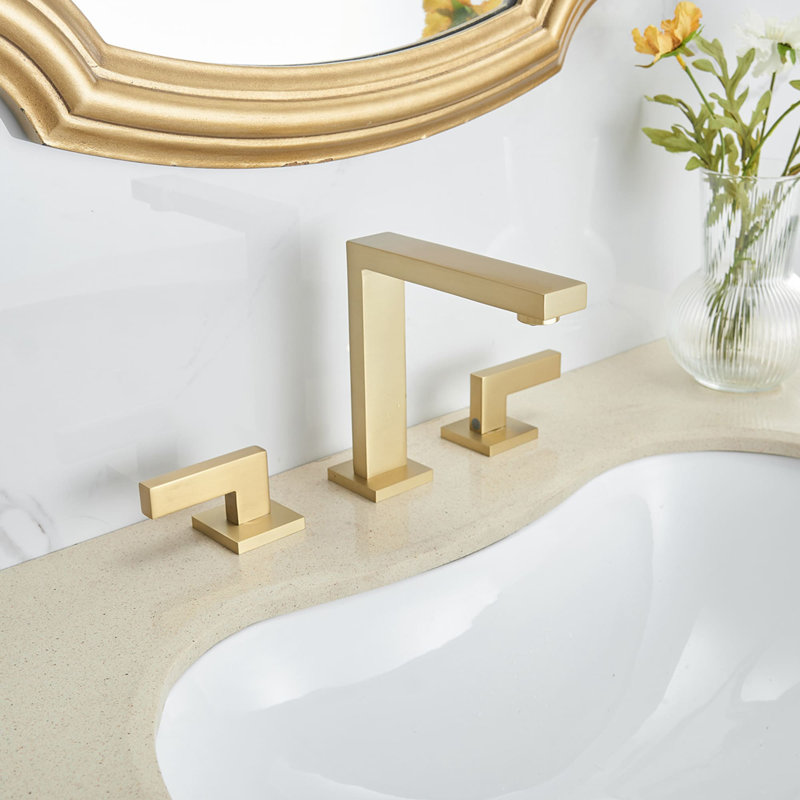 Widespread 2-handle Bathroom Faucet with Drain Assembly, Brushed Gold