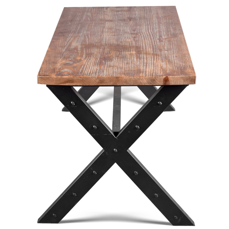 Raihan Pine Solid Wood Top Metal Base Dining Table, 31.5" L x 59.06" W