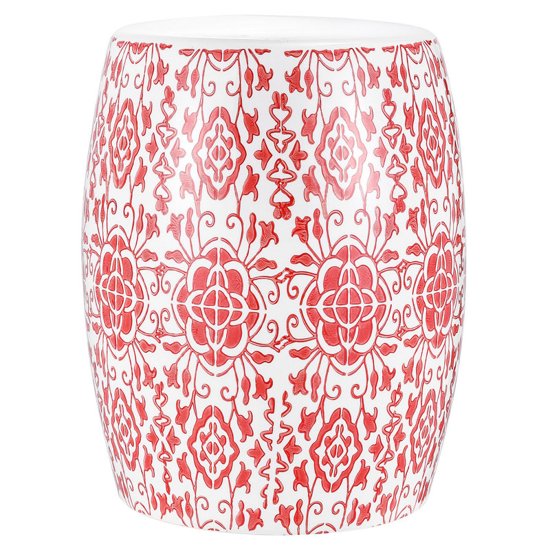 Daigneault Ceramic Accent Stool, Red/White