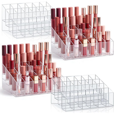4 Pieces Lipstick Holder Organizer 24 Slot Acrylic Lipstick Makeup Case Display Stand Storage Box for Rollerball Perfume Organizer Watercolor Paint Sticks
