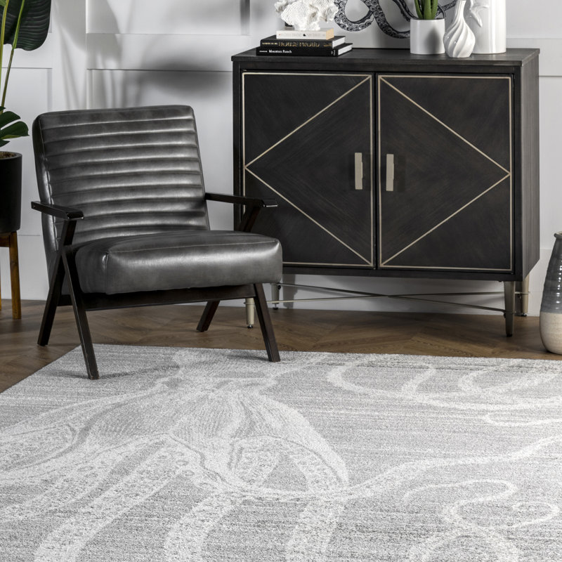 Tapis gris/blanc, Rectangle 7 pi 6 po x 9 pi 6 po
