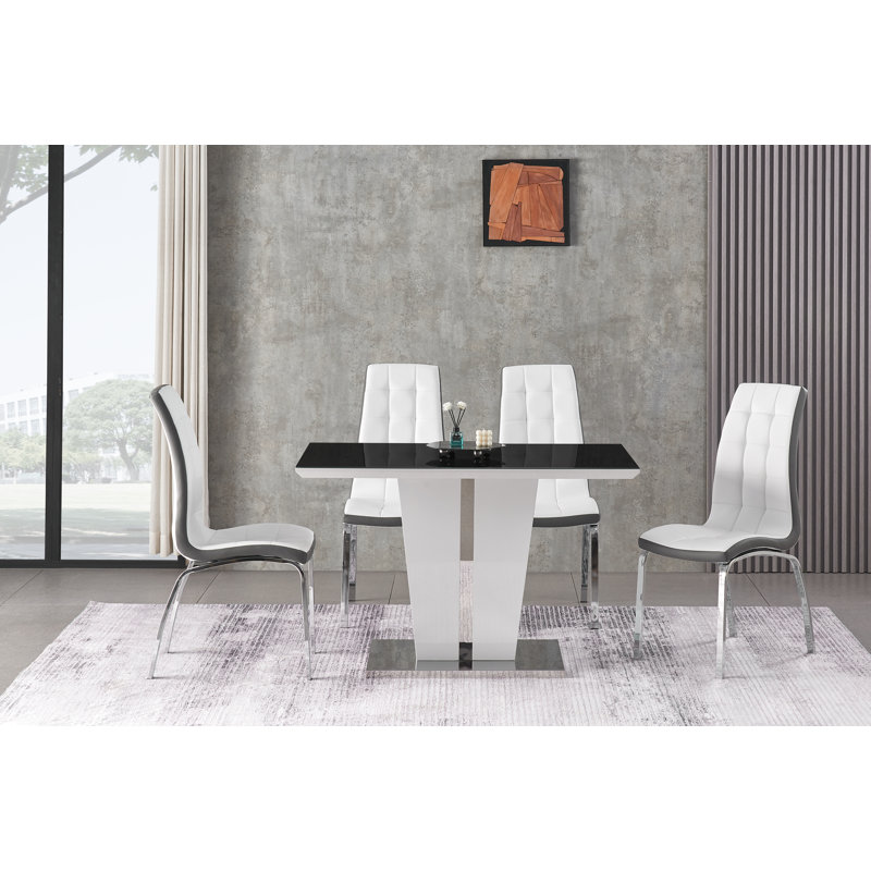 Chalen 4 - Person Dining Set, White/Black
