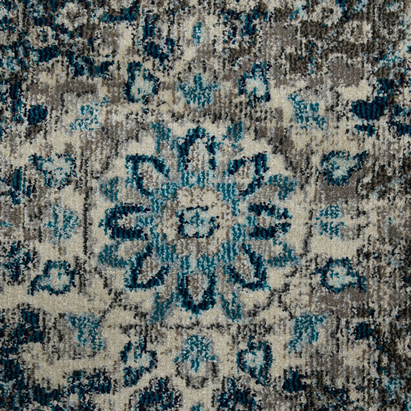 Rectangular Blue Stain-Resistant Synthetic Area Rug