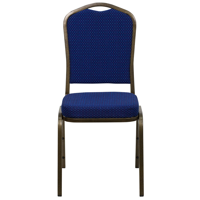 Chaise de banquet empilable Oliverson, Motif à pois bleu marine et doré, Cuivre, 40