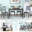 Modern 5 Dining , Rectangular Grey Wood Table And 4 Cozy Padded Seats Wooden Upholstered For Home-323866694
