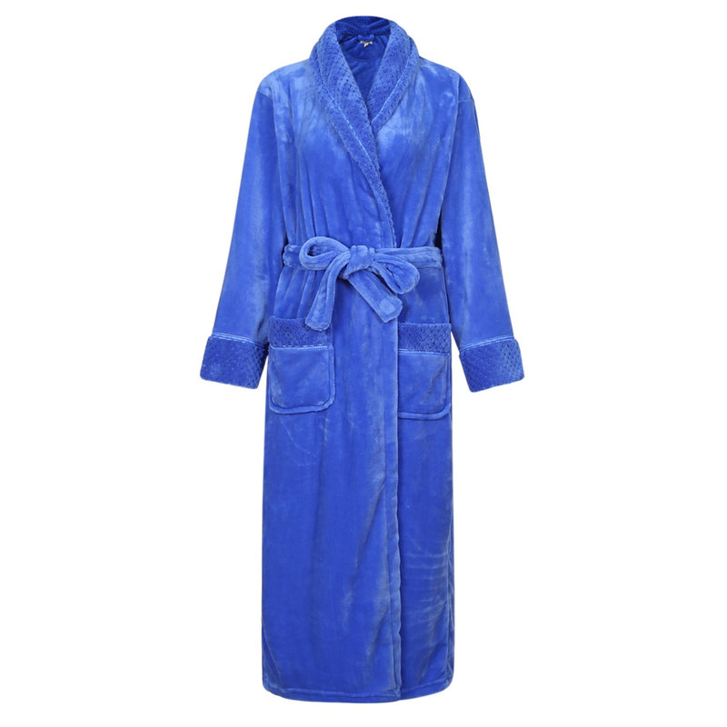 Alwyn Home Longue robe de chambre en molleton chaud et doux pour femme, L, Bleu