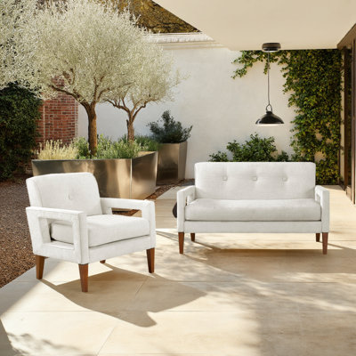 Ensemble de salle à manger d'extérieur moderne 2 pièces, causeuse et chaise en chenille avec pieds en bois massif