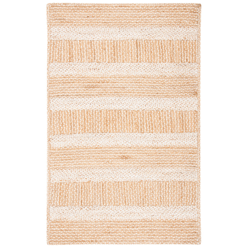 Tapis en jute et coton tissés à plat en fibre naturelle chesnut avec tapis rayé en latex, Rectangle 3 pi x 5 pi