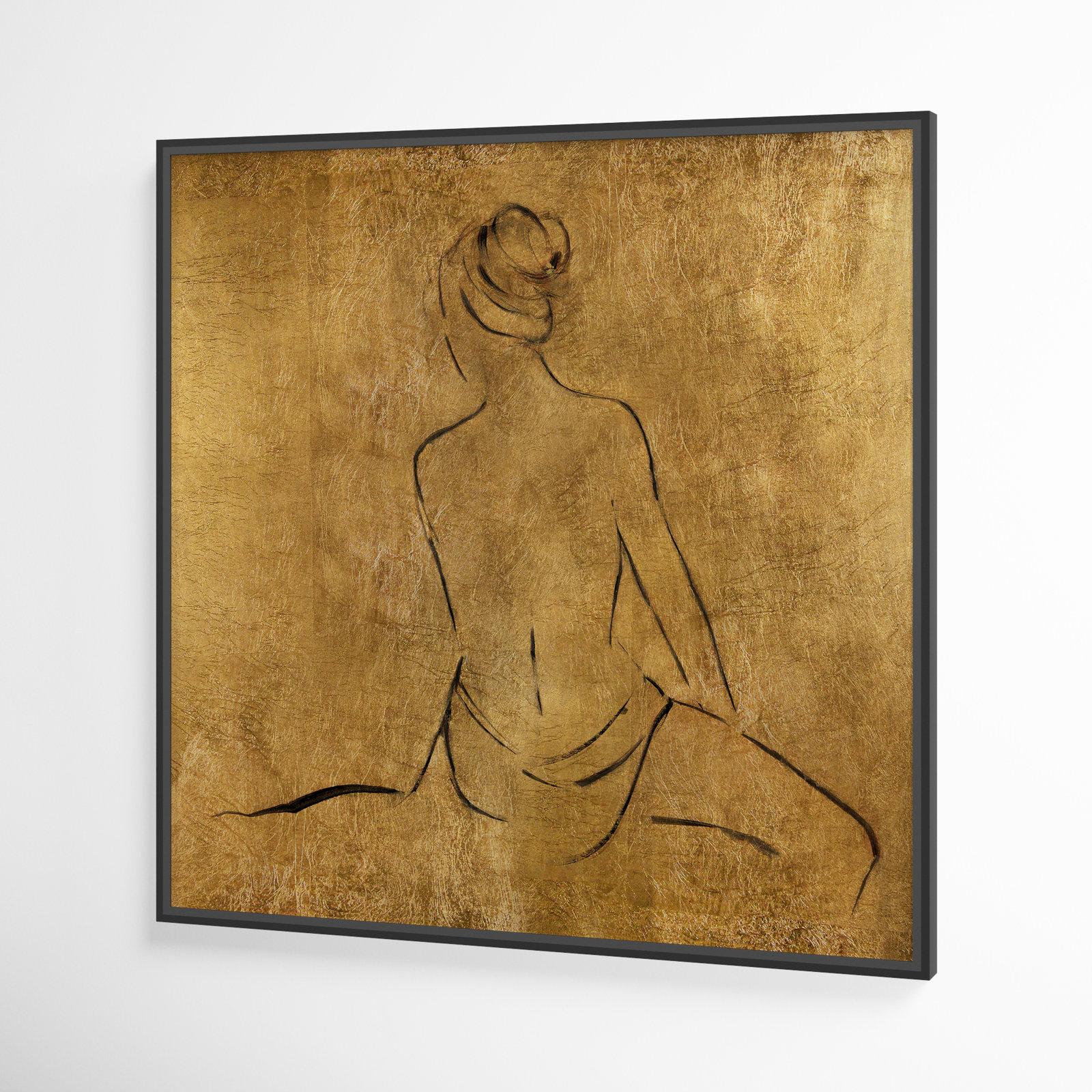 Maia "Golden Bather II" Print by Sally Swatland, 46.5" H x 46.5" W x 2" D, Black Framed Canvas