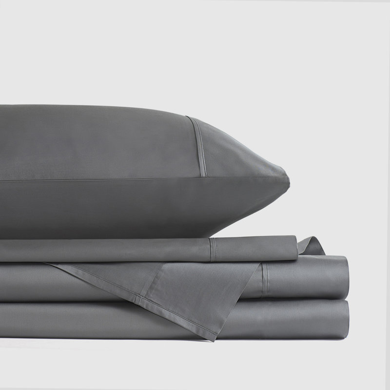 Satin de Premier Ensemble de draps, Graphite, Ensemble de draps pour très grand lit avec 3 piè