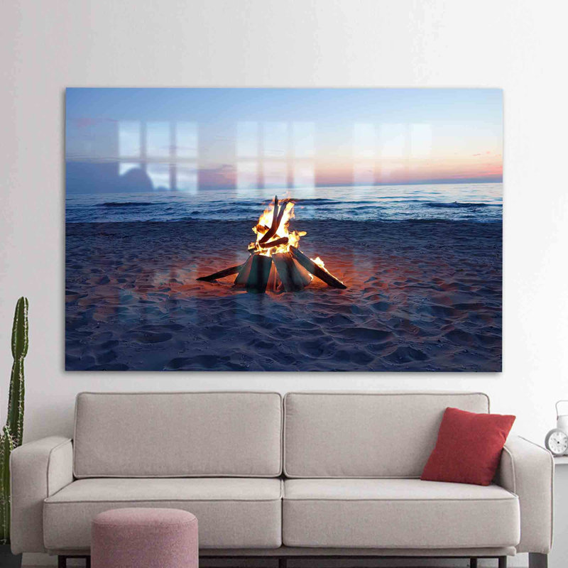 Art mural moderne de paysage de mer 3D avec une scène de coucher de soleil sur verre trempé parfait comme décoration murale de salon ou cadeau spécial pour lui