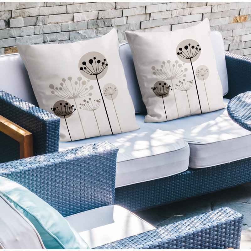 Floral Outdoor Reversible Throw Pillow, Beige, 15W" x 15H"