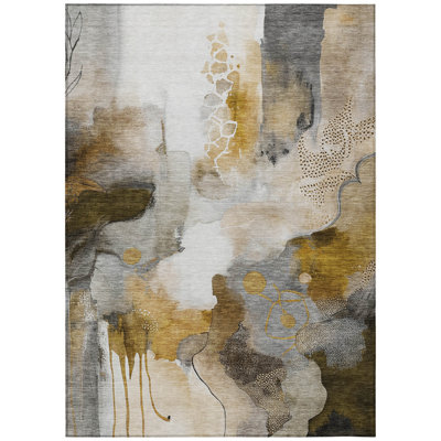 Machine Washable Indoor/Outdoor Xhevrie Mocha Rug