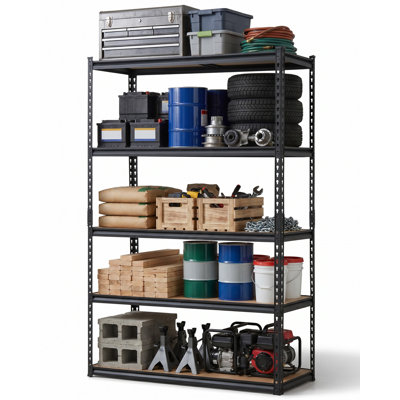 5-Tier Storage Shelving Unit, Heavy Duty Garage Shelving, 48" W x 18" D x 72" H, 2500 lbs Capacity, Carbon Steel Utility Shelves, Adjustable Metal Storage Rack for Garage, Pantry, Basement