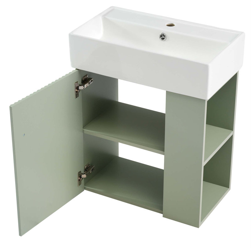 Meuble-lavabo flottant moderne de 21,6 po avec lavabo en céramique - parfait pour les petites salles de bain, rangement à droite