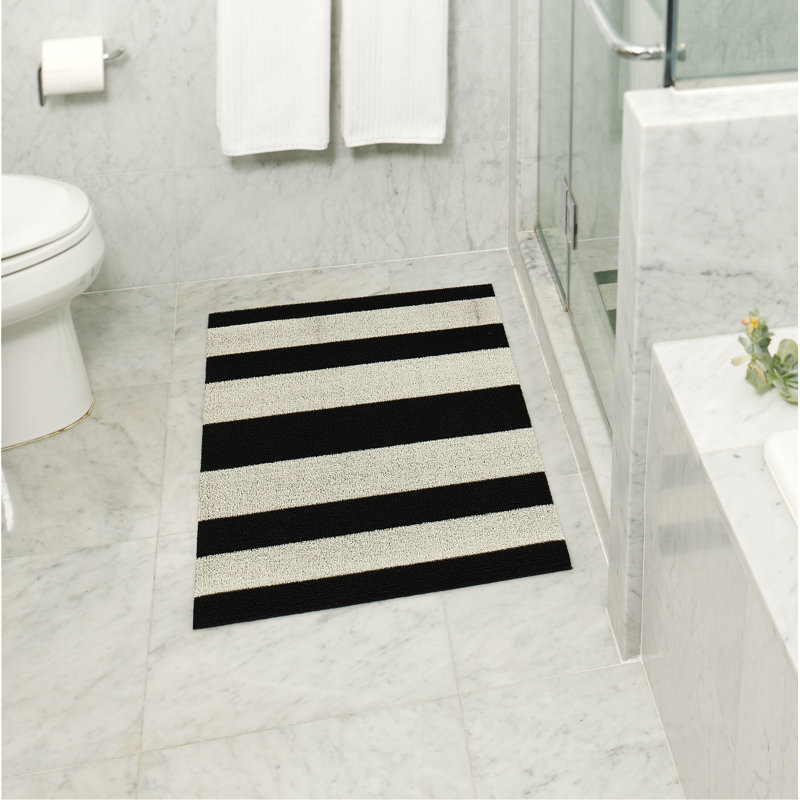 Striped Indoor / Outdoor Doormat, Black/White, 0.6cm H x 91cm W x 152cm L