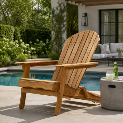 Chaise Adirondack pliante en bois d'acacia teck avec accoudoirs larges pour patio, porche et jardin