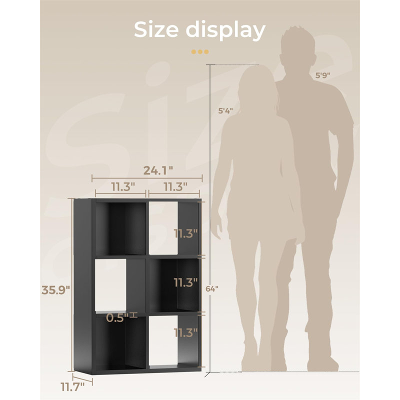 Black 6-Cube Storage Organizer, Fits 11-Inch Bins, Stackable Bookcase For Closet, Bedroom, Black