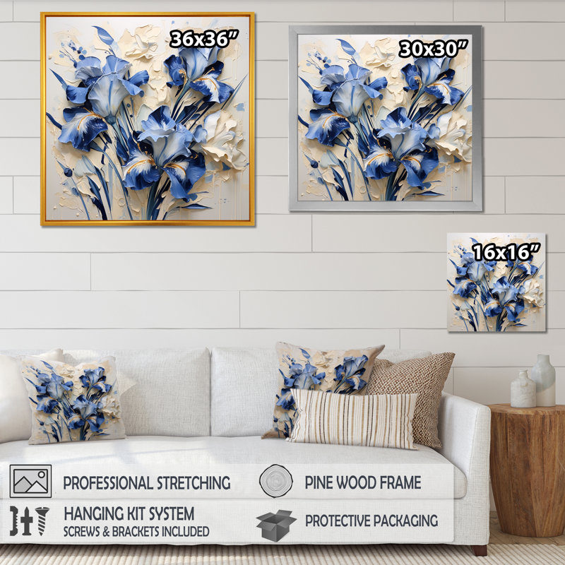«Blue and White Garden of Irises II», reproduction sur toile, Cadre naturel flottant, H 24 po x l 24 po x P 1 po
