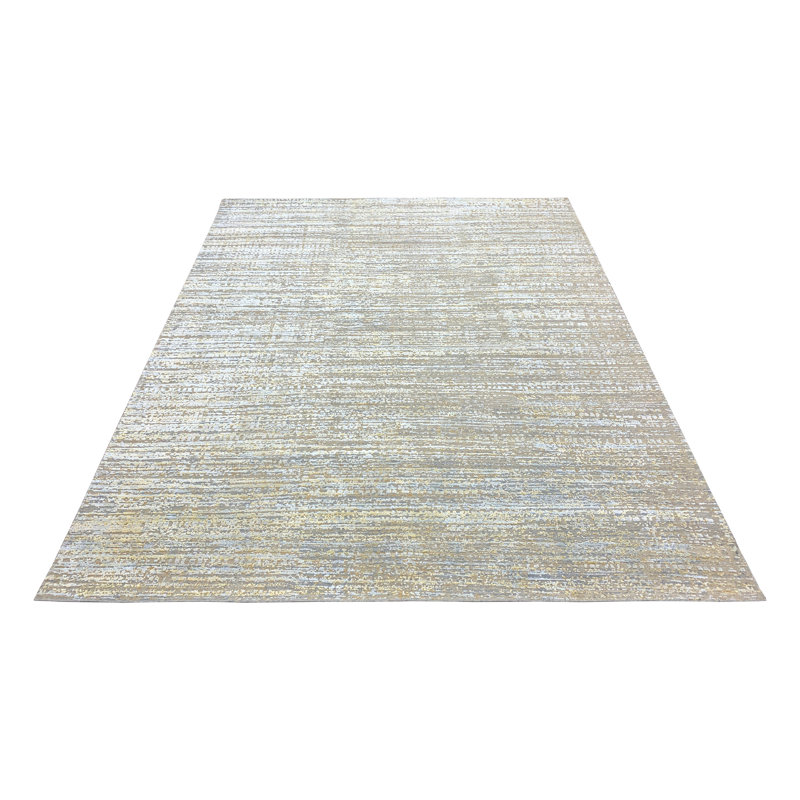 Hand Knotted Striped Area Rug in Gold/Gray/Blue, Rectangle 8' x 10'