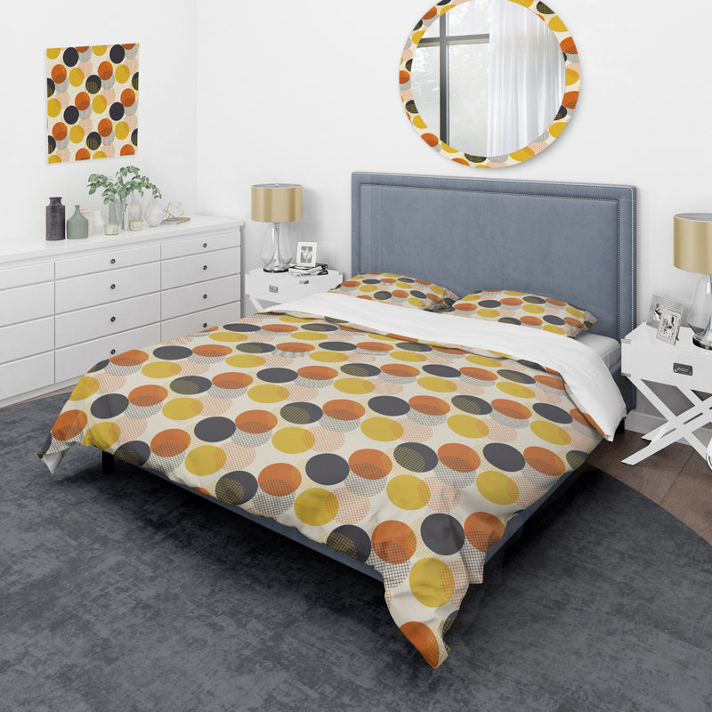 Ensemble de housse de couette en microfibre jaune / orange 3 pièces, Housse de couette double / grand + 2 taies décora