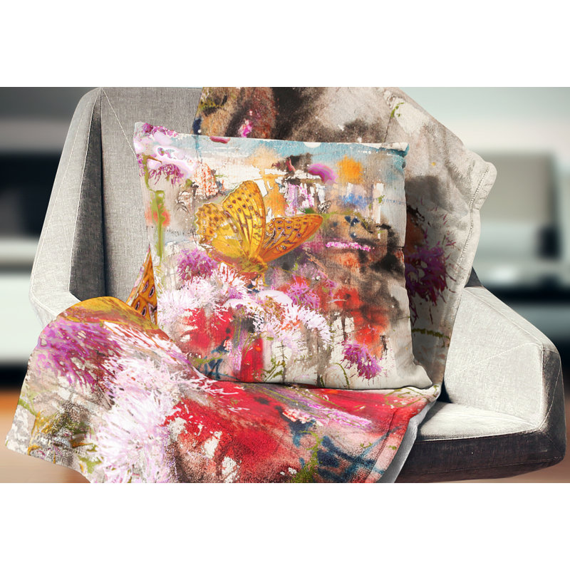 Coussin de miel floral papillon, 18 po x 18 po, Coussin décoratif