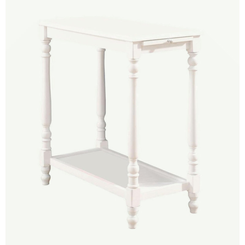 Modern Transitional White 1Pc Side Table/Nightstand Hidden Tray Open Shelf Sofa Side Table Turned Legs Multifunctional Home Furniture