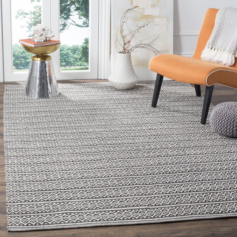 Bester Hand Woven Cotton Geometric Rug, Rectangle 5' x 8'