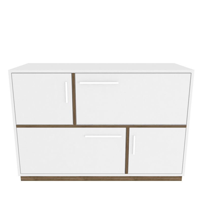 Mares 120 cm Wide Modern Sideboard with Unique Design, White/Walnut