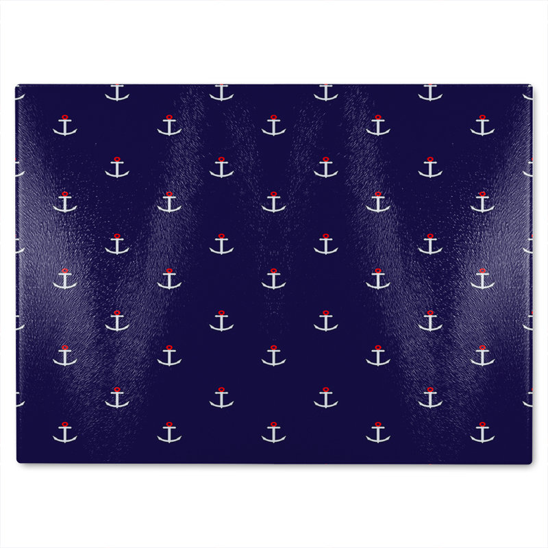 White Anchors On Glass Chopping Board, 28cm L x 20cm W