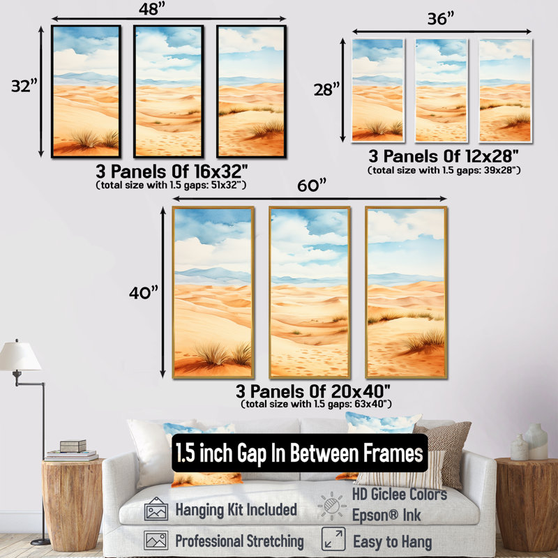 Paysage désertique de dunes de sable en Afrique I - Désert, art mural, Cadre flottant doré, H 40 po x l 61 po x P 1 po