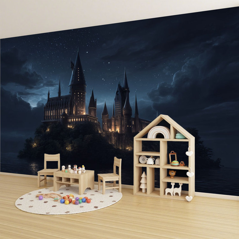 Peel and Stick Wallpaper 144" L x 100" W Modern Self Adhesive Wall Mural for Bedroom Gothic Castle Dark Cliffside Night Stars Reflections