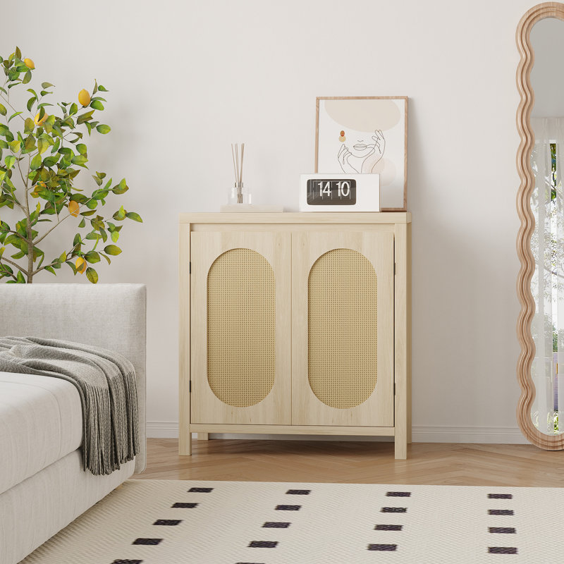 Armoire de rangement en rotin avec portes, armoire de salle de bain décorative, buffet contemporain, Brun