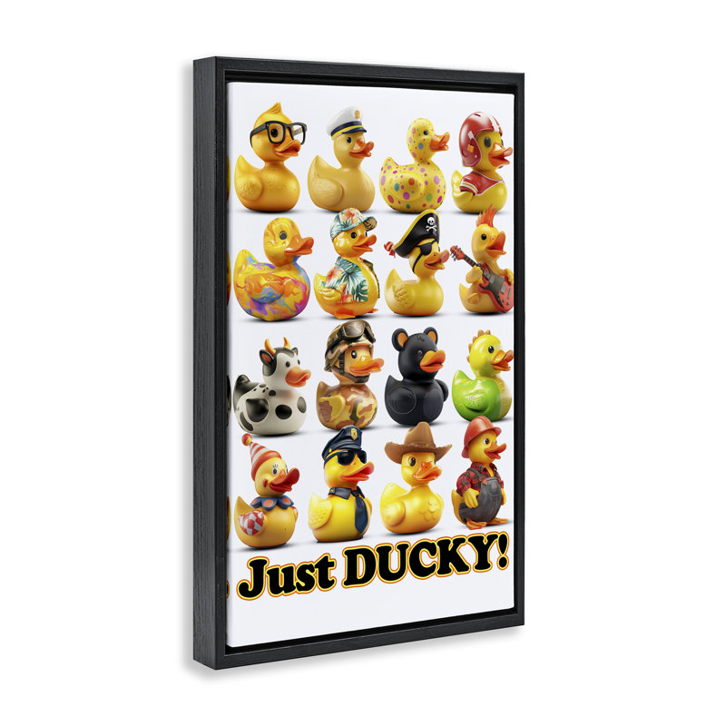 Cadre flottant avec personnages Just Ducky, design par Jim Baldwin, H 25 po x l 17 po, Cadre flottant noir de jais