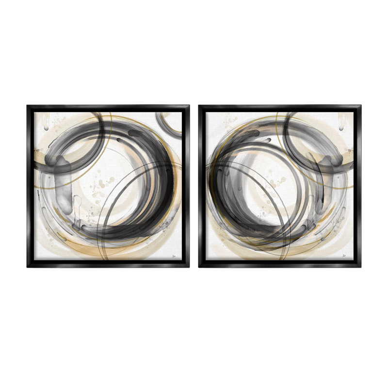 "Motif de cercles concentriques" par Nan 2 - Pièces sur toile, Cadre flottant noir de jais, H 18 po x l 18 po