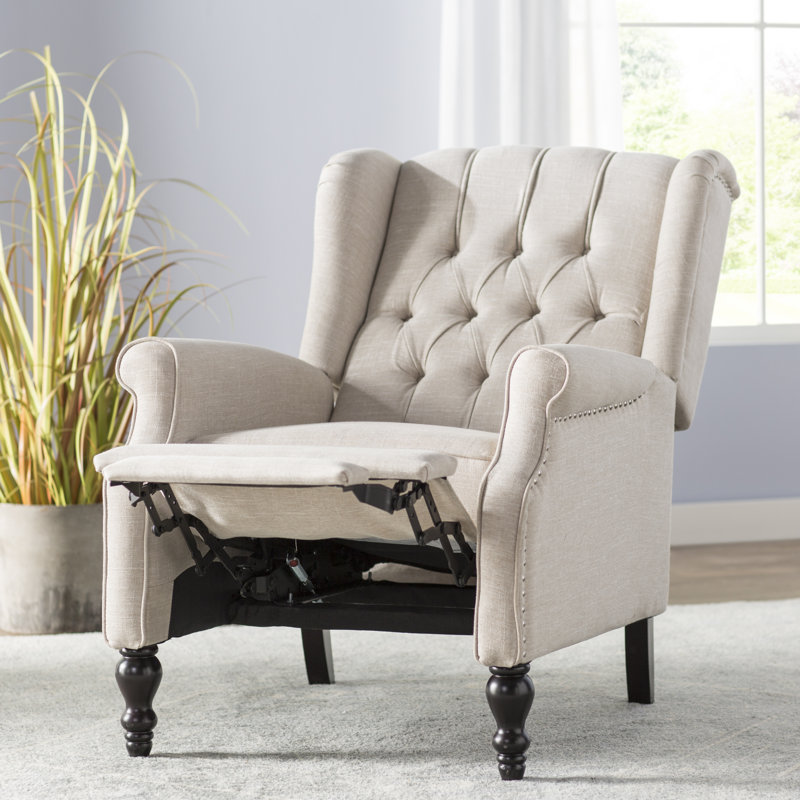 Alta Traditional 28.5" Wide Manual Wingback Recliner Chair, Light Beige, 42.5'' H x 28.5'' W x 34.5'' D