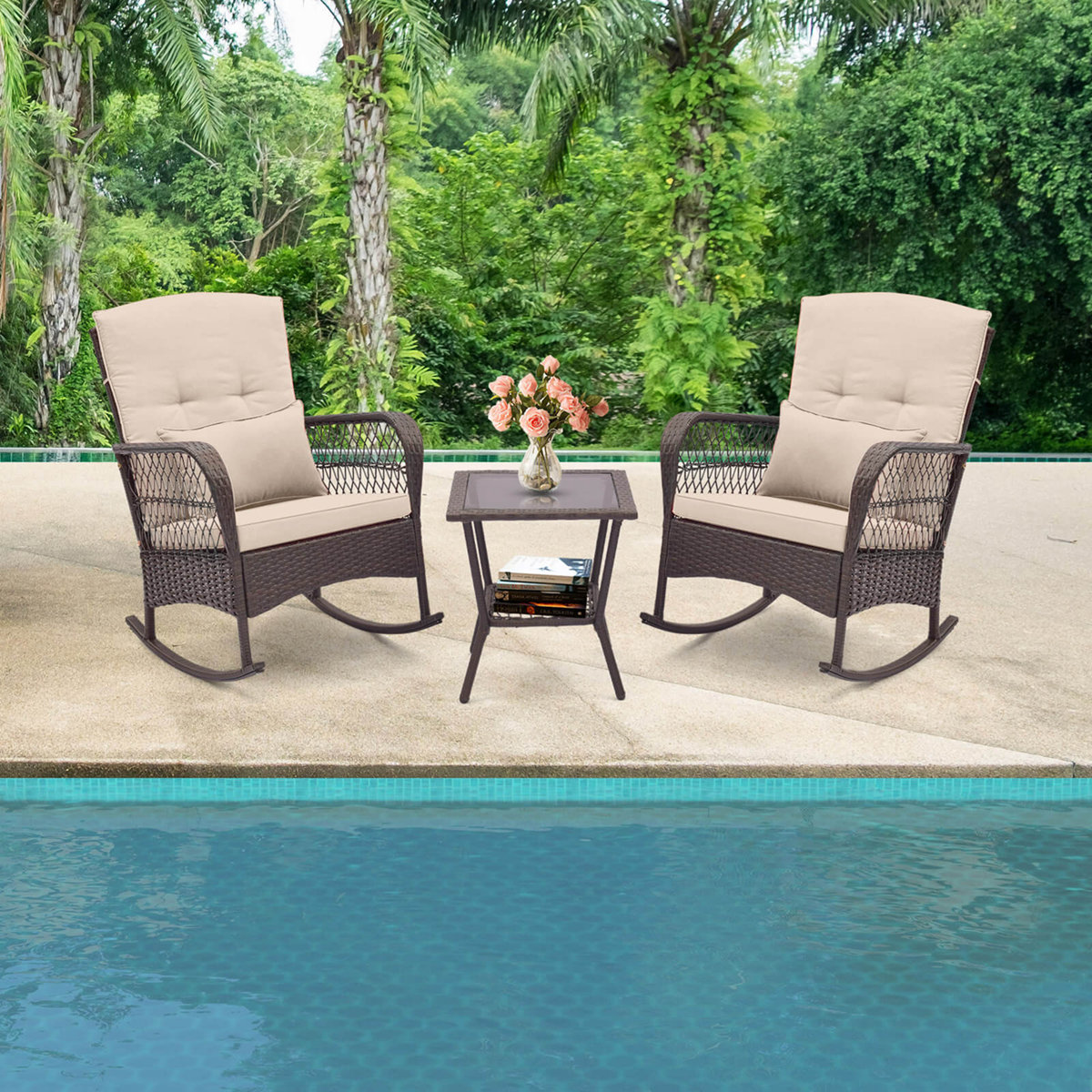 Winston Porter 3 Pcs Patio Rocker Set Outdoor Wicker Rocking Chairs ...